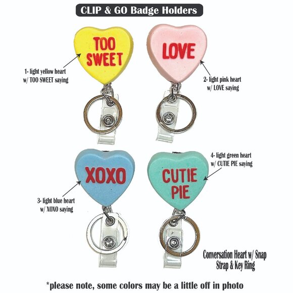 New Custom Handmade "CLIP & GO" Resin Art Badge Holders (Conversation Hearts) - Picture 3 of 5